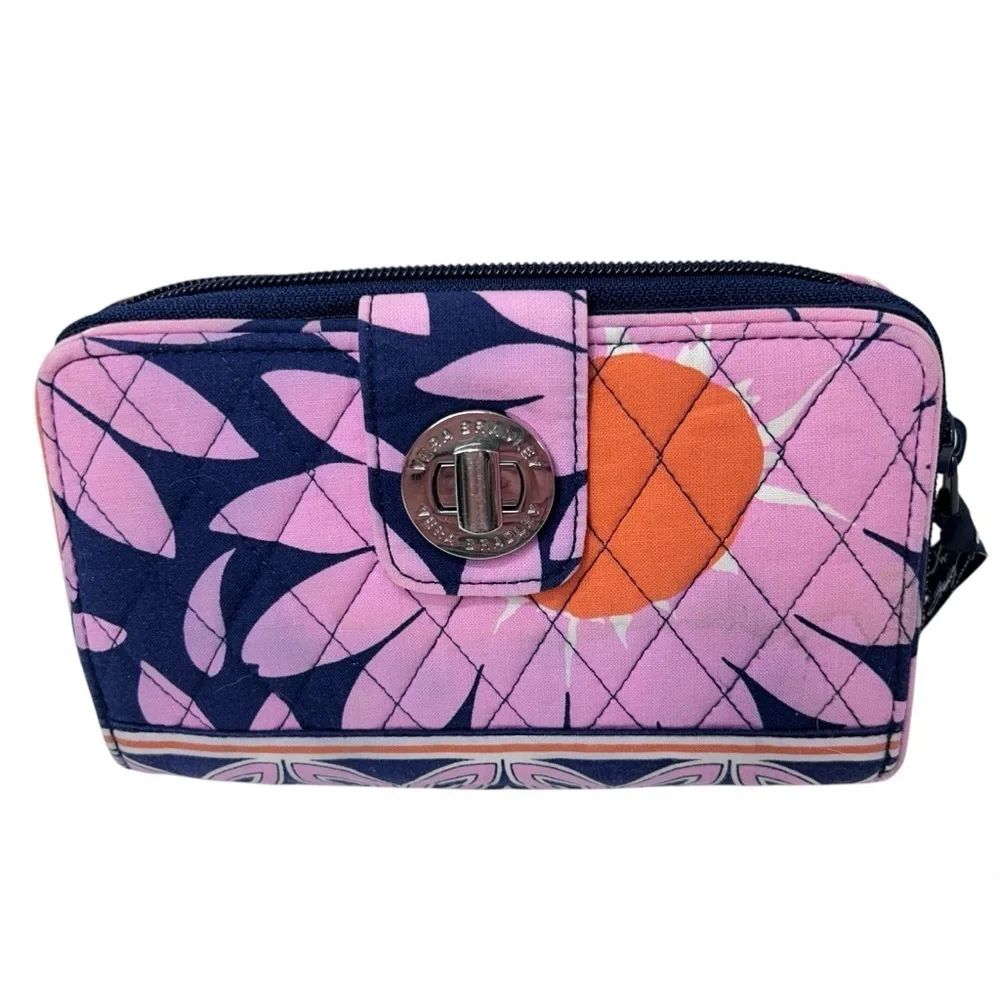 Vera Bradley Flamingo Blue Pink Flora Turnlock Wallet